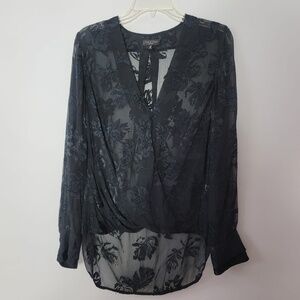 Rag & Bone Victor Floral Long Sleeve Blouse Size M  Black